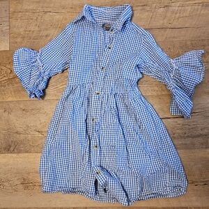 Girls ATUN blue check dress 6-7y